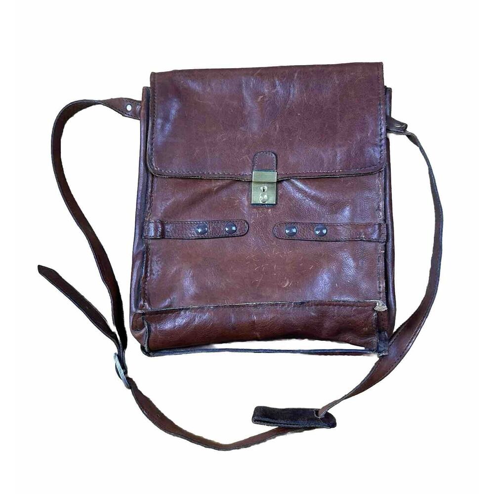 Vintage Burgundy Leather Crossbody Messenger Bag With Divider 11x13"
